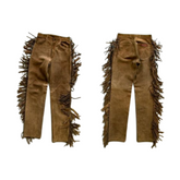 Mens New Brown Buckskin Suede leather Western Hippy Fringes Pants WP-105